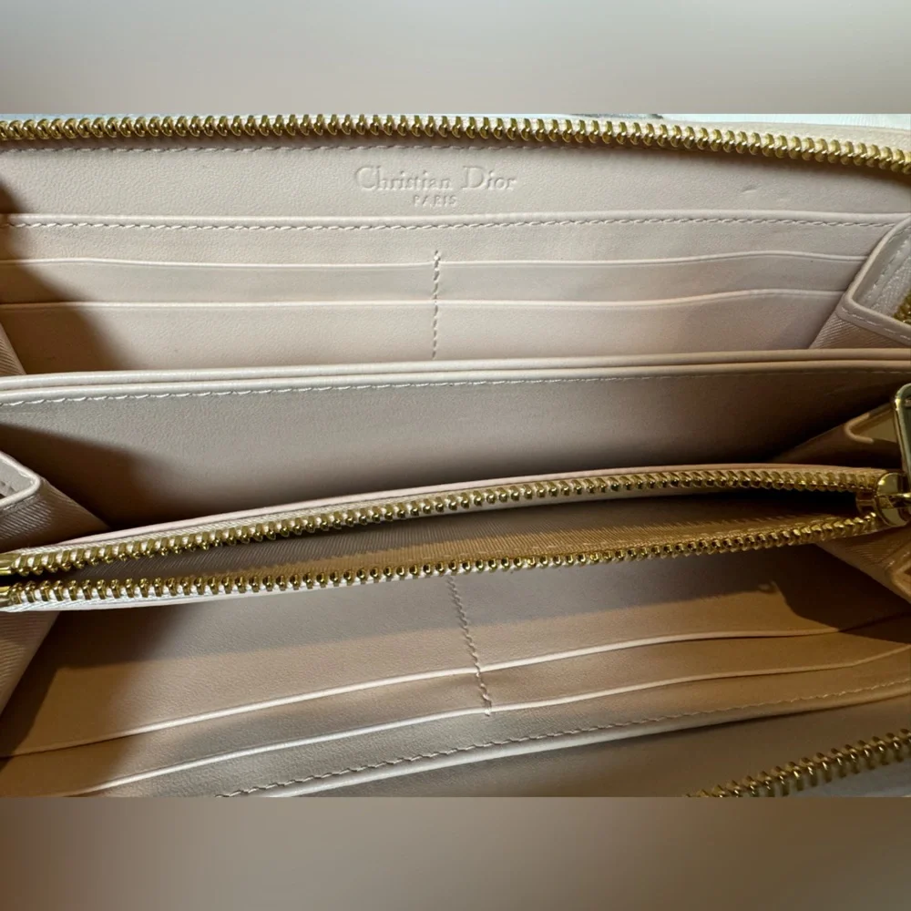 Dior Quilted Cannage Leather Zip Wallet in Pale Pink with Gold Hardware, NWOT
